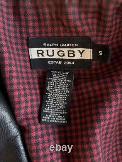 Ralph Lauren RUGBY black leather cowhide jacket size S worn RARE