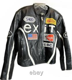 Rare #7 exiT Custom Black Leather Motorcycle Jacket Size Small/Med Vintage