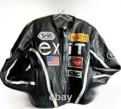 Rare #7 exiT Custom Black Leather Motorcycle Jacket Size Small/Med Vintage