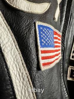 Rare #7 exiT Custom Black Leather Motorcycle Jacket Size Small/Med Vintage