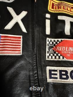 Rare #7 exiT Custom Black Leather Motorcycle Jacket Size Small/Med Vintage