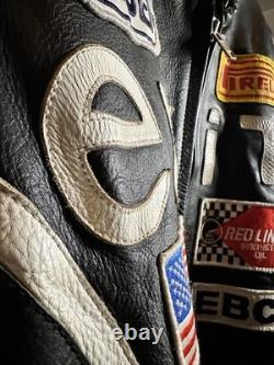 Rare #7 exiT Custom Black Leather Motorcycle Jacket Size Small/Med Vintage