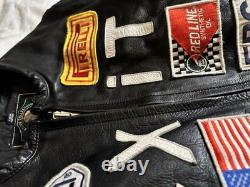 Rare #7 exiT Custom Black Leather Motorcycle Jacket Size Small/Med Vintage