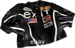 Rare #7 exiT Custom Black Leather Motorcycle Jacket Size Small/Med Vintage