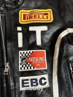 Rare #7 exiT Custom Black Leather Motorcycle Jacket Size Small/Med Vintage