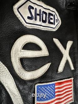 Rare #7 exiT Custom Black Leather Motorcycle Jacket Size Small/Med Vintage