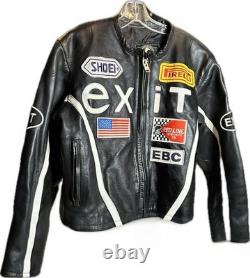 Rare #7 exiT Custom Black Leather Motorcycle Jacket Size Small/Med Vintage