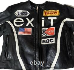Rare #7 exiT Custom Black Leather Motorcycle Jacket Size Small/Med Vintage