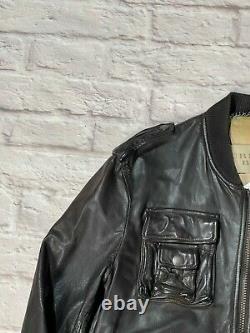 Rare BURBERRY M Heavy Luxury Leather Tactical Moto/Biker A-2 Bomber Jacket