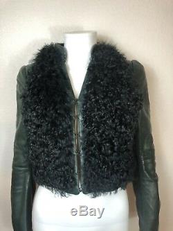 Rare Balenciaga Green Black Fur Leather Jacket