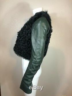 Rare Balenciaga Green Black Fur Leather Jacket