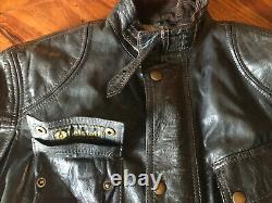 Rare Belstaff Centaur Panther Size 46 Leather Darkbrown Jacket Gold