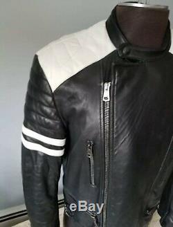 Rare Black White Polo Ralph Lauren Motorcycle Lamb Skin Soft Leather Jacket XL