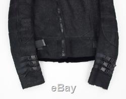 Rare DIOR HOMME AW07 Black Shearling Leather Biker jacket Runway Hedi Slimane 44