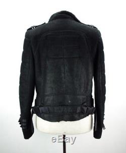 Rare DIOR HOMME AW07 Black Shearling Leather Biker jacket Runway Hedi Slimane 44