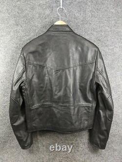 Rare Evisu Black Leather Cafe Racer Jacket Motorcycle Style Jacket Sz Small