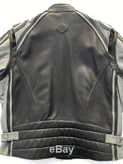 Rare Harley Davidson Gray Stripe Leather Jacket Men 2XL Racing Grey