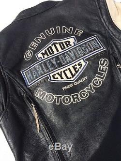 Rare Harley Davidson Miss Enthusiast Distressed Leather Jacket Small Women White