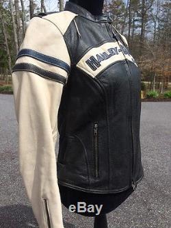 Rare Harley Davidson Miss Enthusiast Distressed Leather Jacket Small Women White