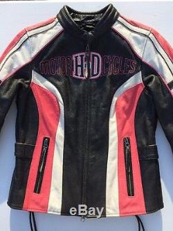 Rare Harley Davidson Ridgeway Leather Jacket Women's Small Pink Bar Shield