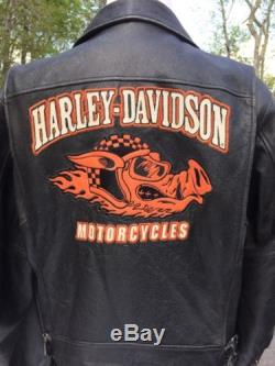 Rare Harley Davidson Road Hog Black Leather Jacket Men's XL