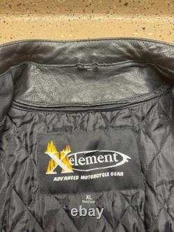 Rare Leather Xelement Black Motorcycle Jacket with Skull Embroideries