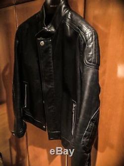 Rare Louis Vuitton Mens Biker Leather Jacket Black 52