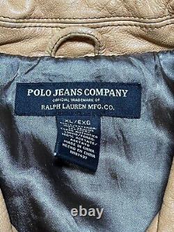 Rare Polo Ralph Lauren XL Tan Leather RRL Biker/Moto Trucker Jacket