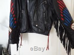 Rare Vintage Men's Dallas Premium Leather INDIAN Patches Motorcycle Jacket Sz L