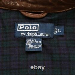 Rare Vintage POLO RALPH LAUREN Plaid Lined Genuine Leather Jacket 90s Brown SZ L