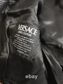 Rare Vtg Gianni Versace Jeans Black Faux Snakeskin Leather Jacket S