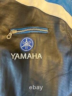 Rare Yamaha Racing Sports Leather Jacket Size XL Vintage Motorcycle Blue/withBlk