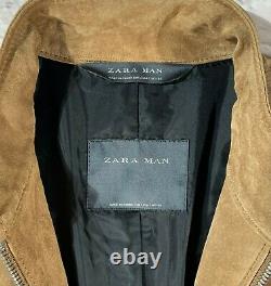 Rare ZARA MAN S 36 Genuine Suede/Leather Harrington Slim Racer/Motorcycle Jacket