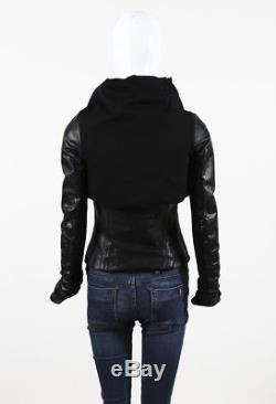 Rick Owens Black Cotton Leather & Alpaca Blend Drape Front Jacket SZ 40