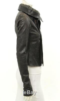 Rick Owens Black Crinkle Leather Moto Jacket Size US 6