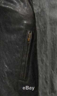 Rick Owens Black Crinkle Leather Moto Jacket Size US 6
