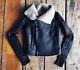 Rick Owens Black Leather Shearling Jacket Corded Rope Sleeves 40 Small