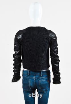 Rick Owens Black Textured Textile & Leather Hook & Eye Front Jacket