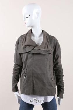 Rick Owens Dark Gray Dropped Shoulder Relaxed Fit Moto Leather Jacket SZ 10