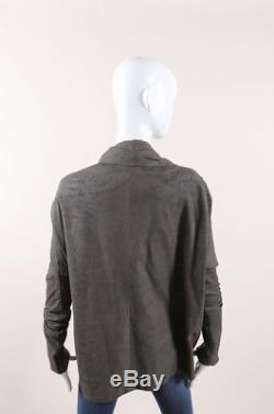 Rick Owens Dark Gray Dropped Shoulder Relaxed Fit Moto Leather Jacket SZ 10