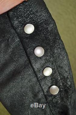 Rick Owens Italy Black Lambskin Distressed Leather Motorcycle Jacket Coat 54