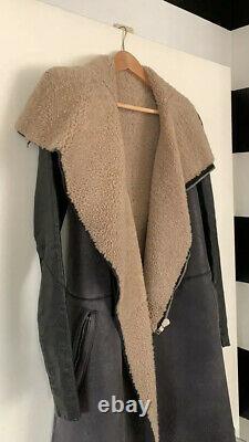 Rick Owens Long Shearling Moto Car Coat SZ XS (4, 38)