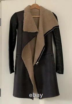 Rick Owens Long Shearling Moto Car Coat SZ XS (4, 38)