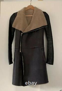 Rick Owens Long Shearling Moto Car Coat SZ XS (4, 38)