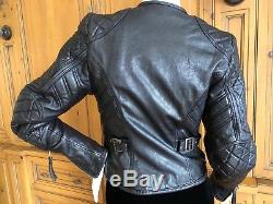Roberto Cavalli Vintage Black Leather Quilted Motocross Zip Front Moto Jacket