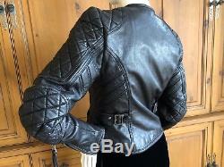Roberto Cavalli Vintage Black Leather Quilted Motocross Zip Front Moto Jacket