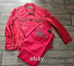 Robins Jeans Jacket Jean Studded Crystals Western Motorcycle OUTFIT 3XL 44x34