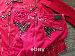 Robins Jeans Jacket Jean Studded Crystals Western Motorcycle OUTFIT 3XL 44x34