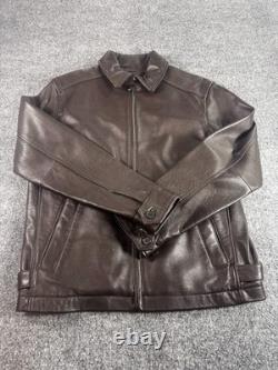 Roundtree & Yorke Men Biker Jacket Small Brown Lamb Skin Outdoor Full Zip Jacket