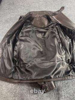 Roundtree & Yorke Men Biker Jacket Small Brown Lamb Skin Outdoor Full Zip Jacket